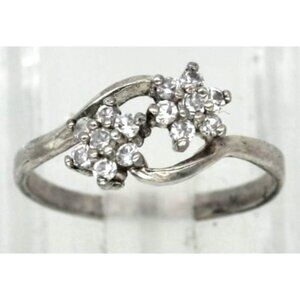 925 STERLING Italy cz gemstone flower ring,  size 7 3/4 VINTAGE 2 grams